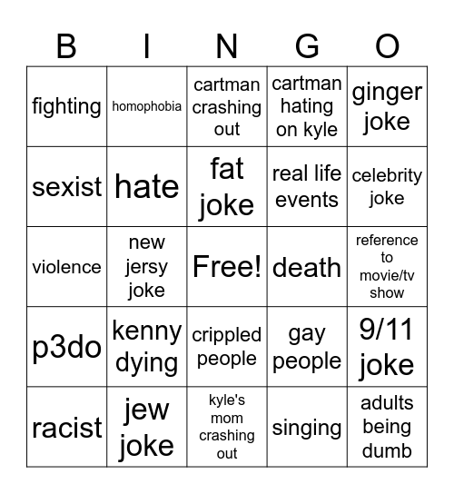 south park bingo Card