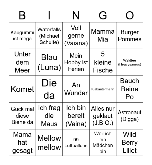 Musik Bingo Card