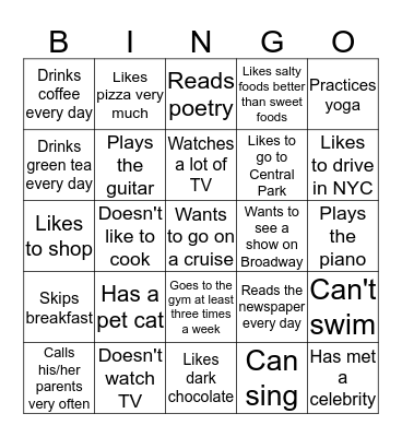 People Bingo Card