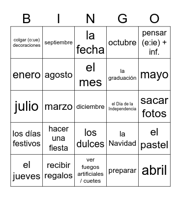 Fechas y Fiestas Bingo Card