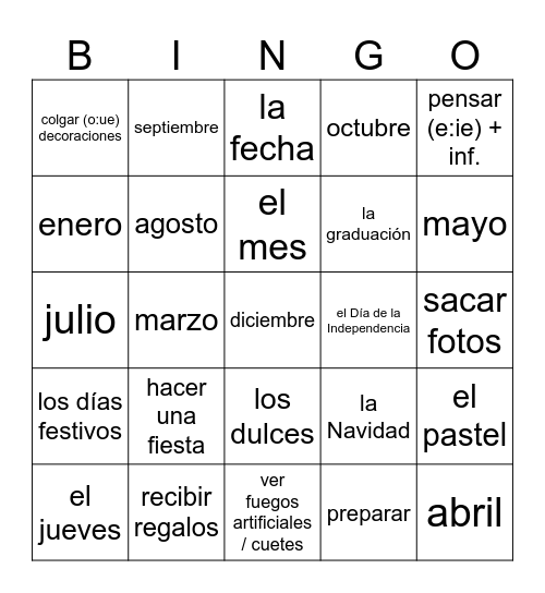 Fechas y Fiestas Bingo Card