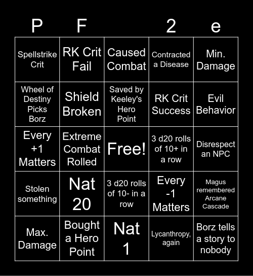 Signatus PF2e Card Bingo Card