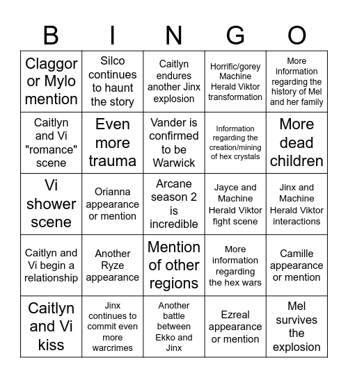 Arcane Season 2 Bingo Card