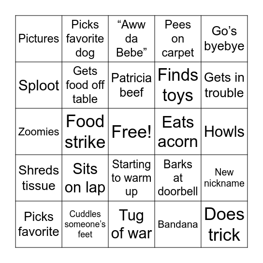 Justin’s dog bingo Card