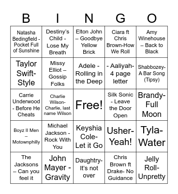 Music Bingo Card