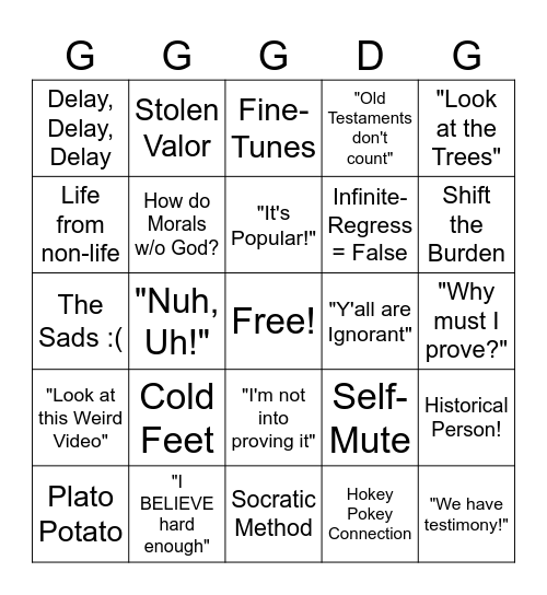 God Ain't Real Bingo Card