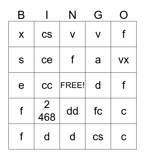 Division Bingo Card