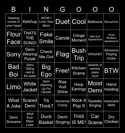 Meg's Camp Rock Drinking Card Bingo Card