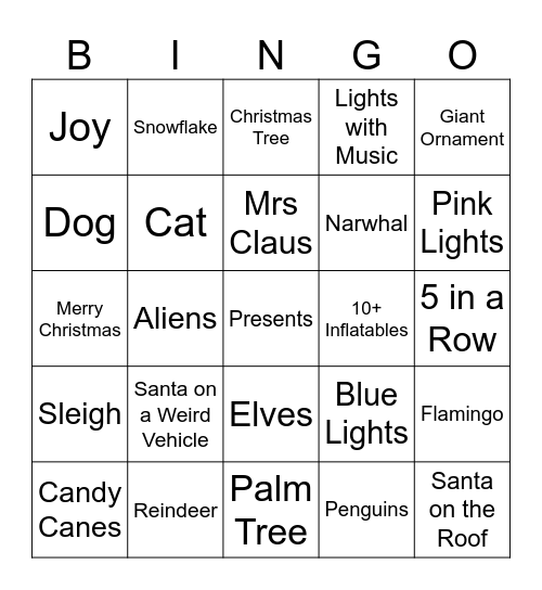 Christmas Light Bingo Card