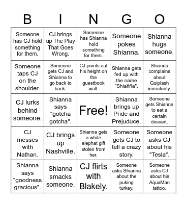 CJ/Shianna Secret Bingo Card