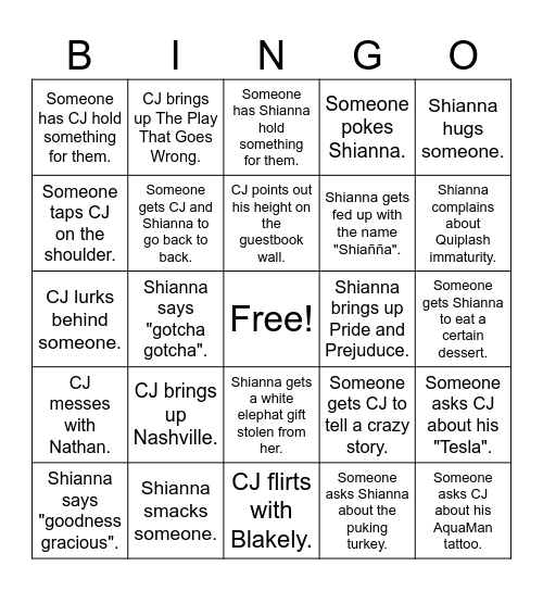 CJ/Shianna Secret Bingo Card