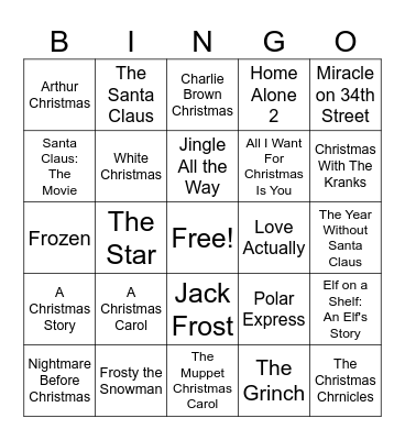 Christmas Movie Bingo Card