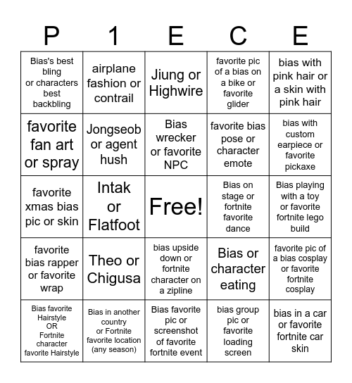 P1Harmony or fortnite Bingo Card