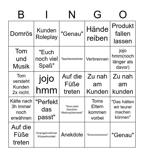 Tom Bingo Card