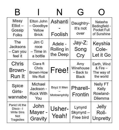 Music Bingo!! Bingo Card