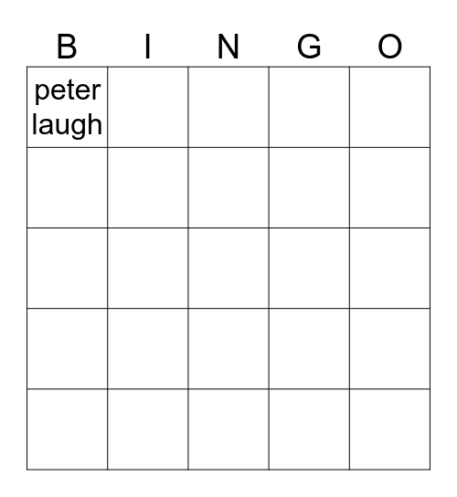 family guy bingo Card