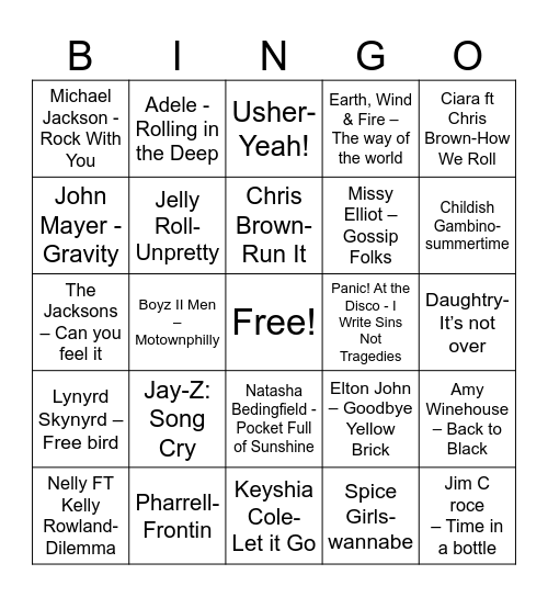 Music Bingo Card