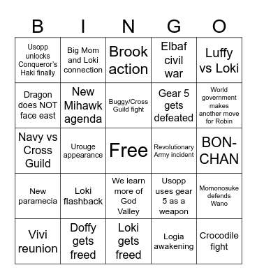 One Piece 2025 Bingo Card
