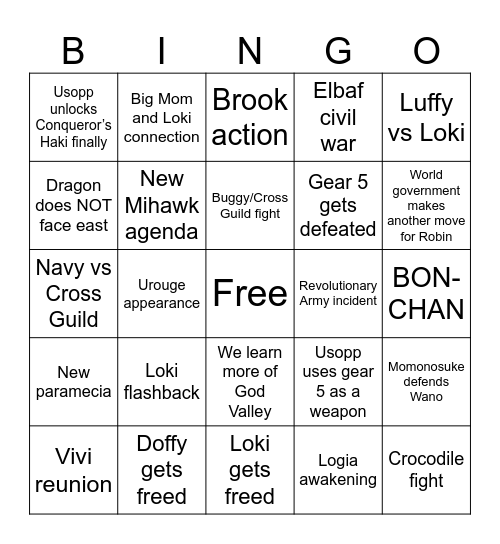 One Piece 2025 Bingo Card