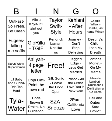 Music Bingo Card