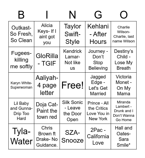 Music Bingo Card