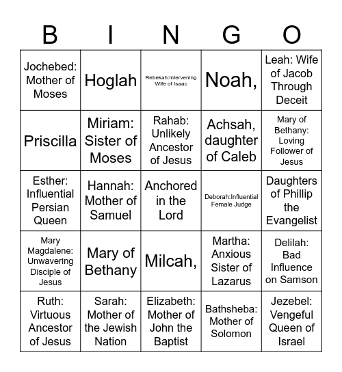 Anchored Women In The Bible Bingo Card