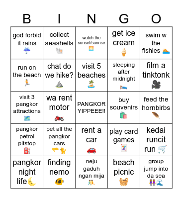 Pangkor Bingo Card