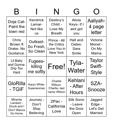 Music Bingo Card