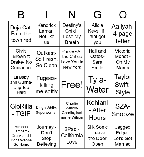 Music Bingo Card