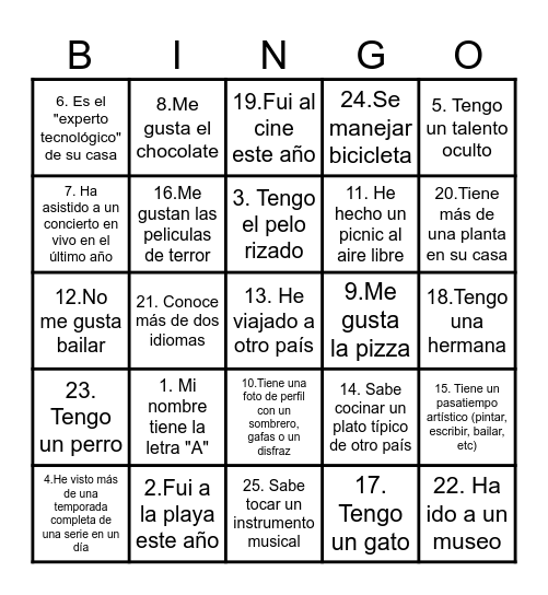 BINGO PERSONALIZADO Bingo Card