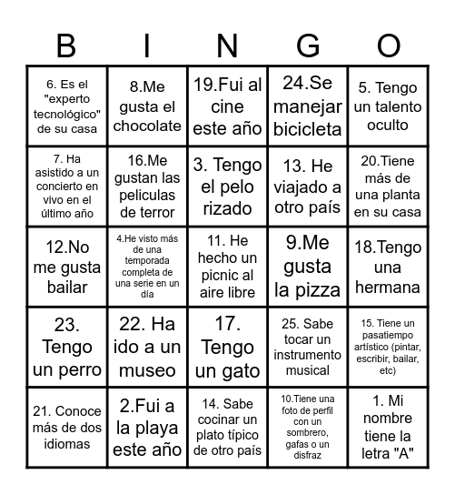 BINGO PERSONALIZADO Bingo Card