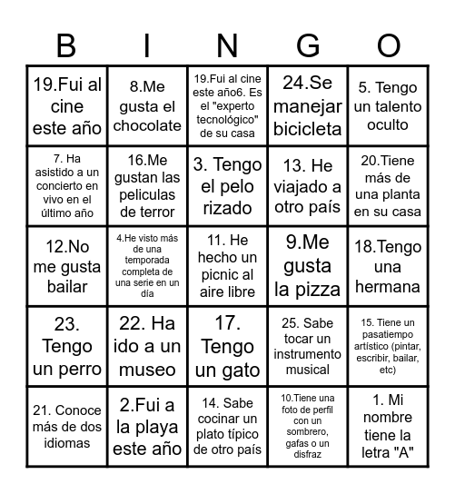 BINGO PERSONALIZADO Bingo Card