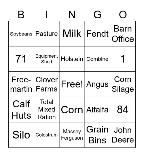 Meadow Spring Farm Bingo Card