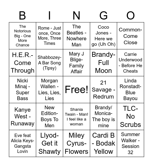 Music Bingo Card