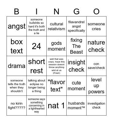 okay NOW we deal with the kirin (btv) Bingo Card
