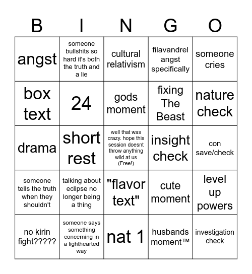 okay NOW we deal with the kirin (btv) Bingo Card