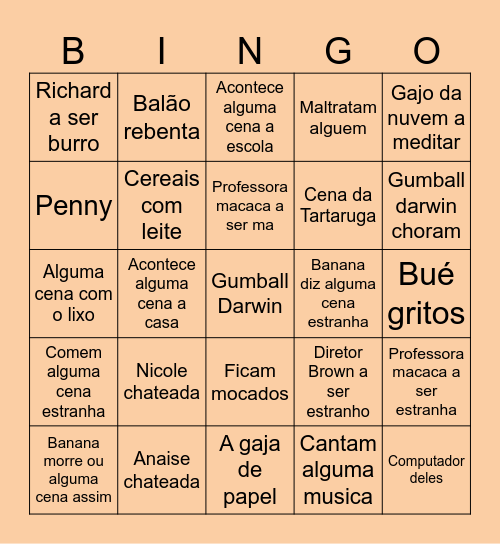 Gumball Bingo Card