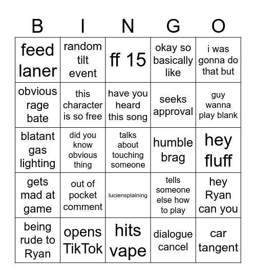 gamer Bingo Card