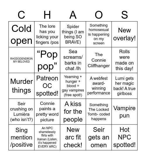 Transplanar CHAOS A3 EP5-6! Bingo Card