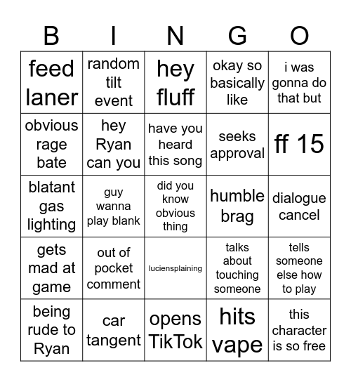 gamer Bingo Card