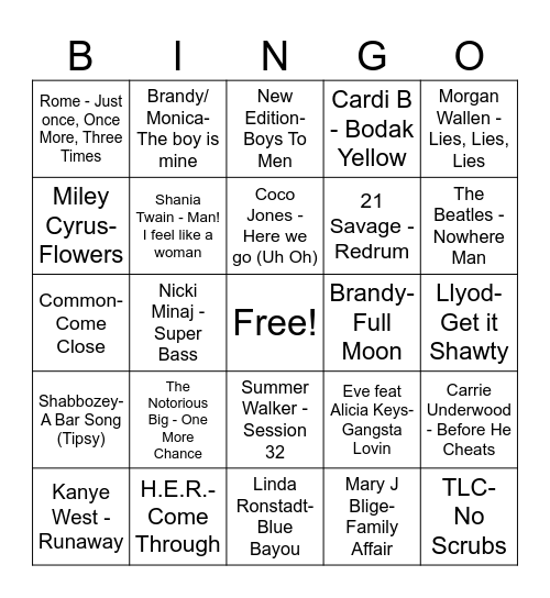 Music Bingo Card