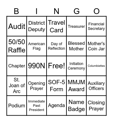 Columbiettes Bingo Card