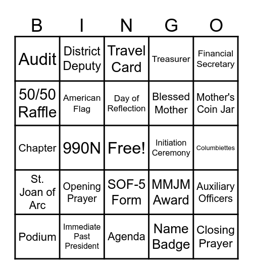 Columbiettes Bingo Card