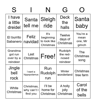 Holiday SINGO Bingo Card