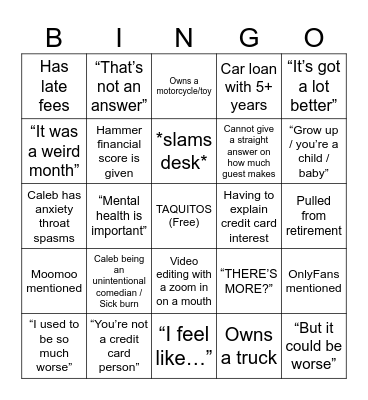 Caleb Hammer’d Bingo v2 Bingo Card