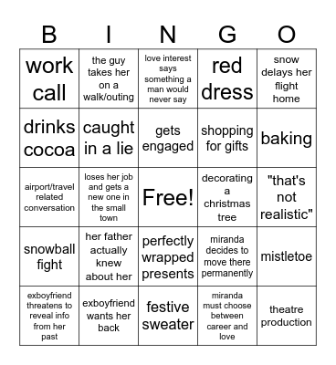 Hallmark Christmas Movie Bingo Card