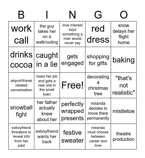 Hallmark Christmas Movie Bingo Card