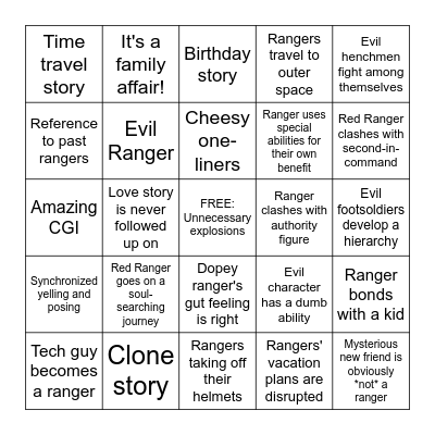 Power Rangers Bingo Card