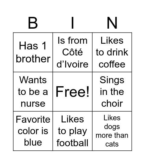 Untitled Bingo Card