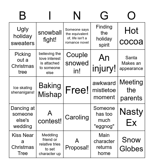 Holiday Romance Movie Bingo! Bingo Card